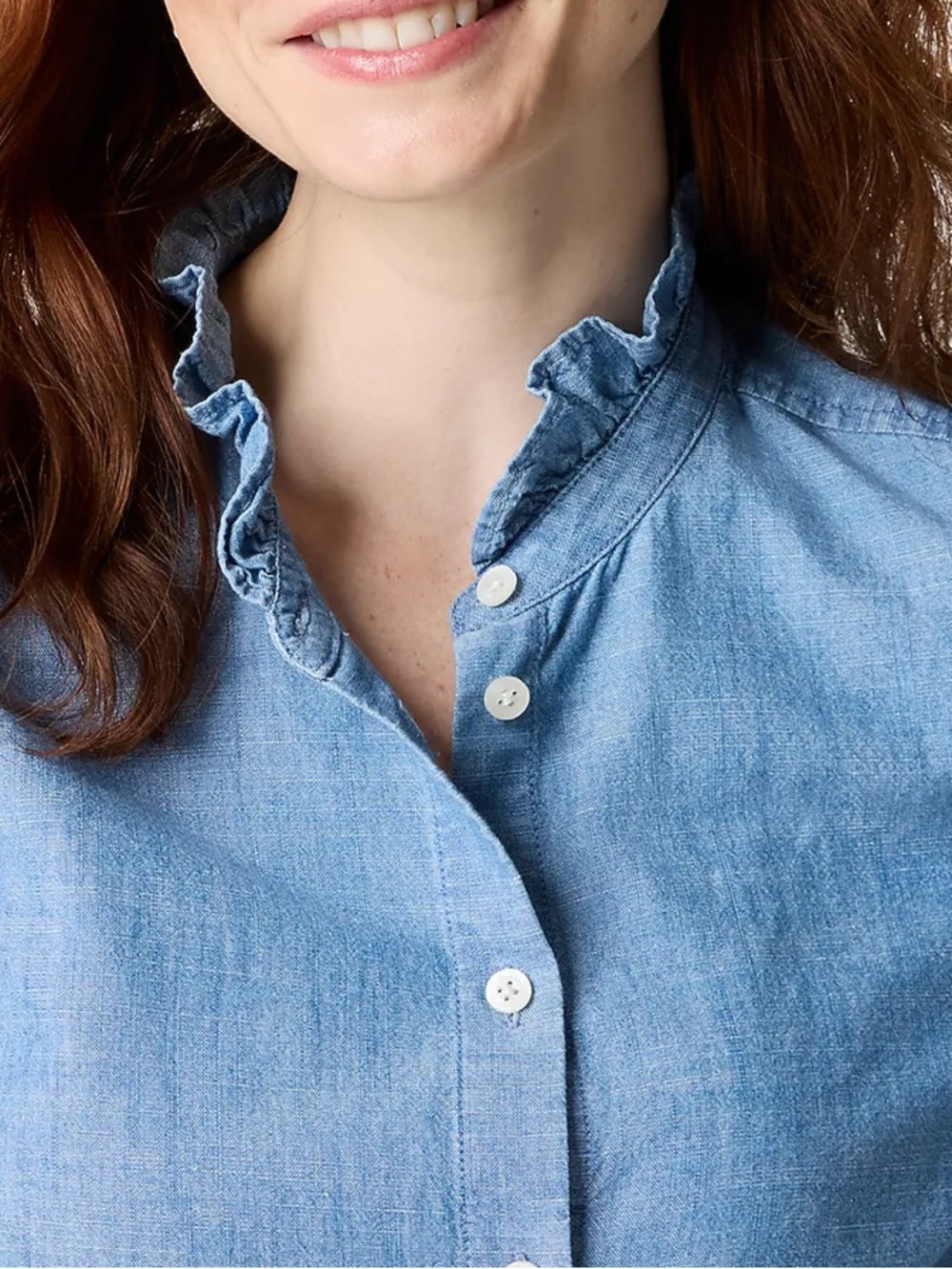 NWT J.Crew Chambray Ruffle-Collar Button-Front L - Picture 3 of 14